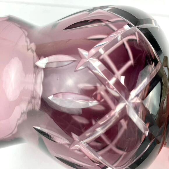 Vintage Purple Amethyst Cut Glass Votive Holder Bohemian Vase - Picture 6 of 6